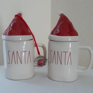 Rae and Dunn Coffee/Tea Mugs with Santa Hat Lids